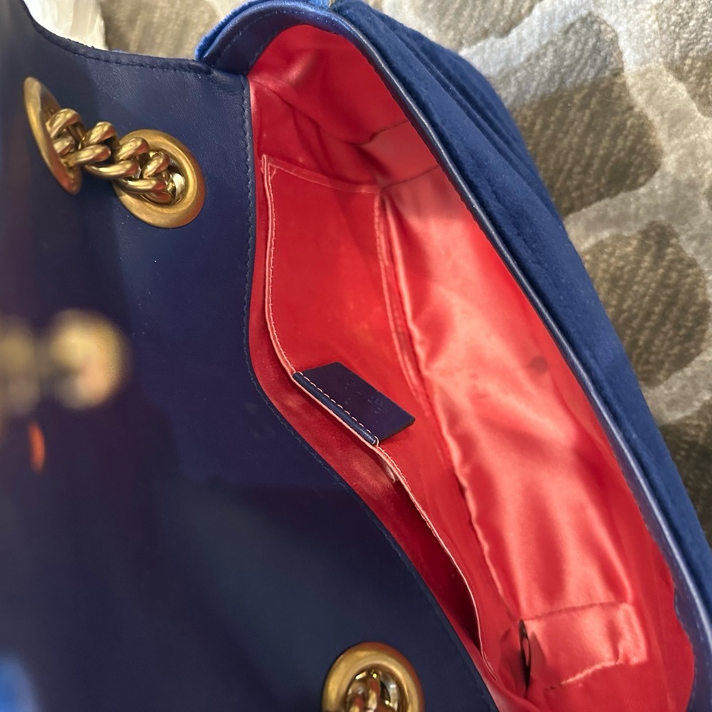Gucci Blue and Red Bag with Gold Accents